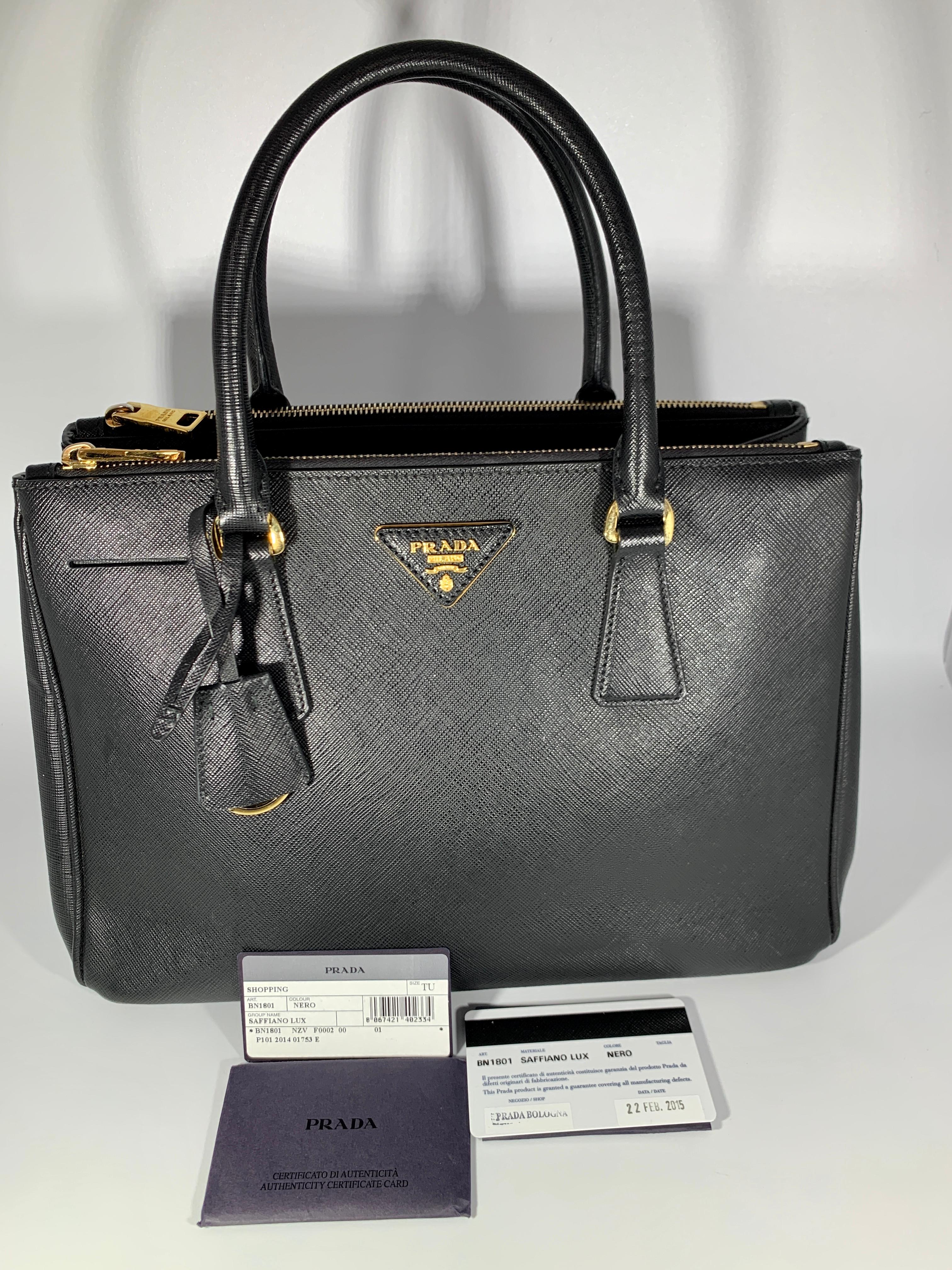 Prada Saffiano Small  Executive Tote Bag, Black (Nero), Double Zip Tote Bag 2