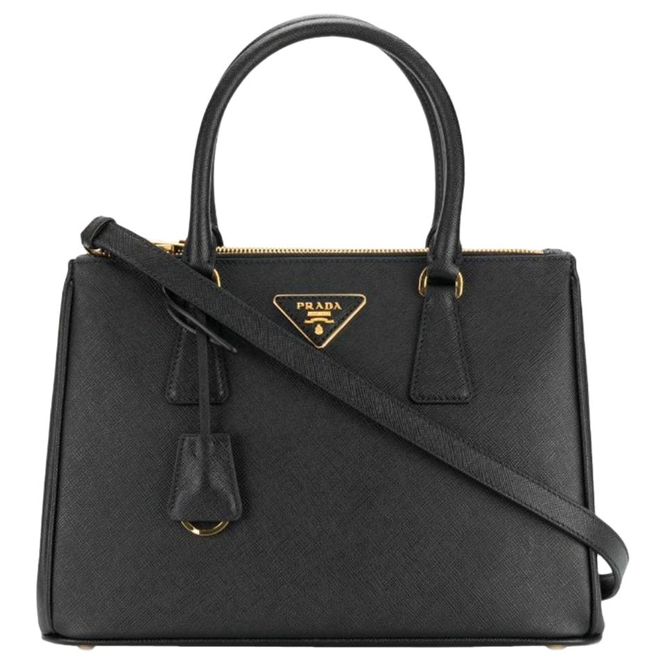 Prada Saffiano Small  Executive Tote Bag, Black (Nero), Double Zip Tote Bag