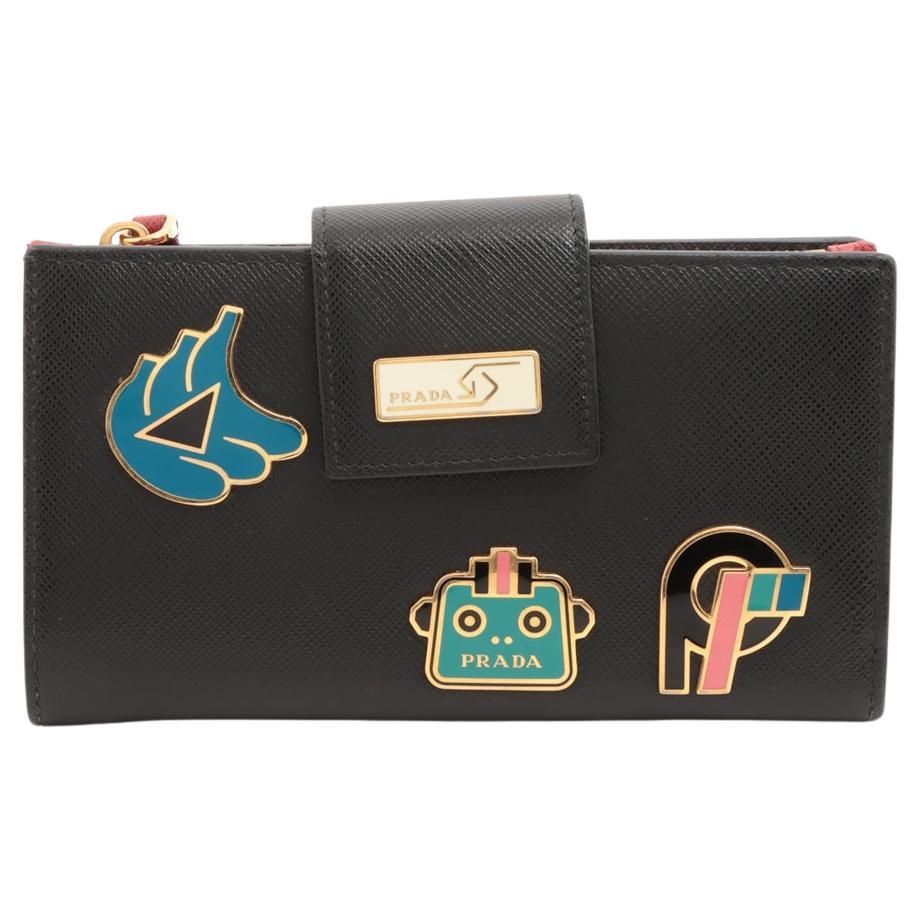 Prada Saffiano Smarto Robot Leather Wallet Black