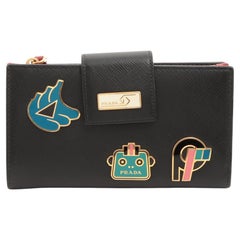 Prada Saffiano Smarto Robot Leather Wallet Black