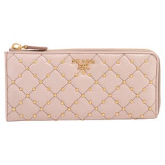 Prada Saffiano Studded Zippy Wallet Beige