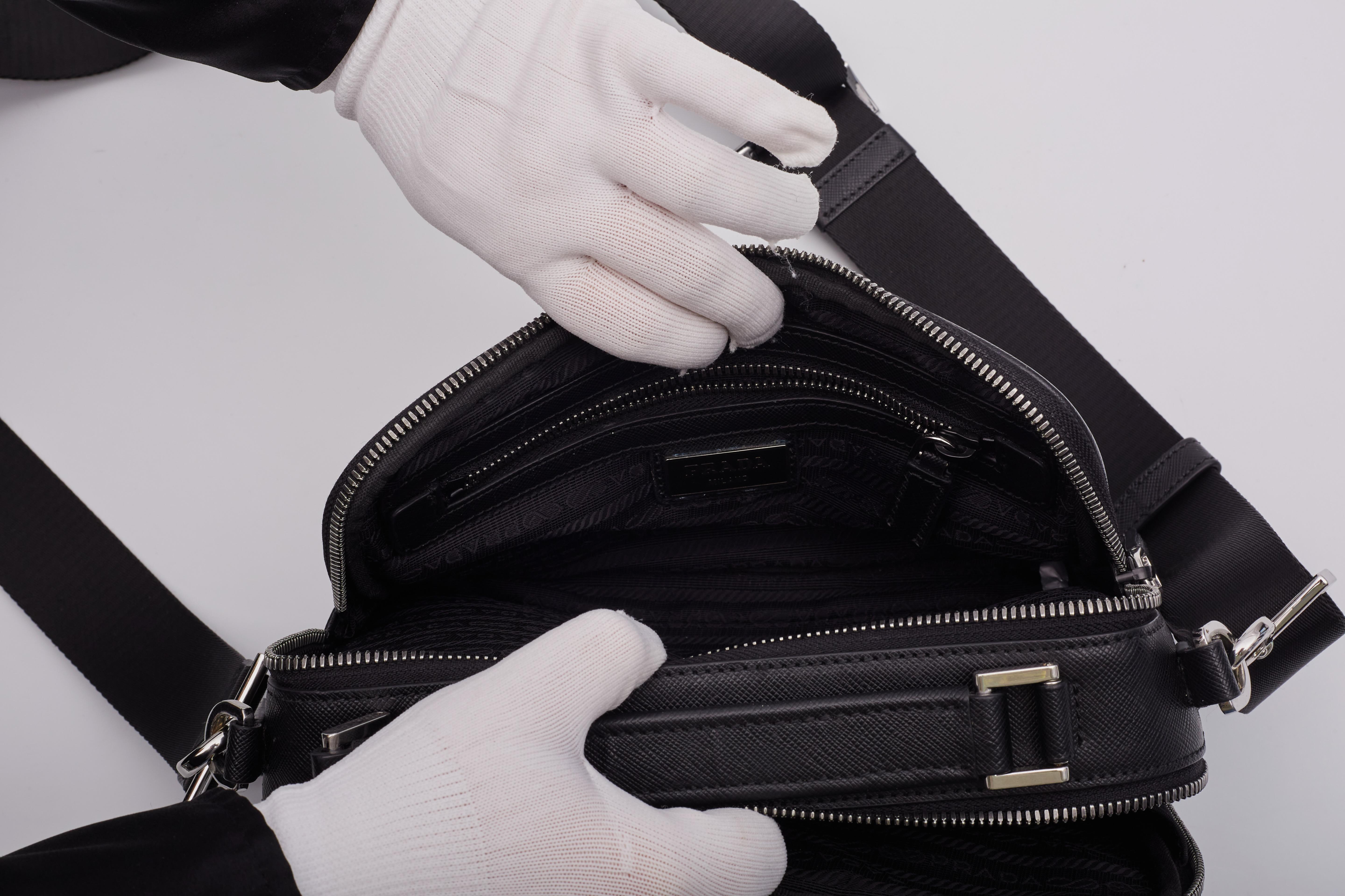Prada Saffiano Trimmed Tessuto Brique Crossbody Bag 5