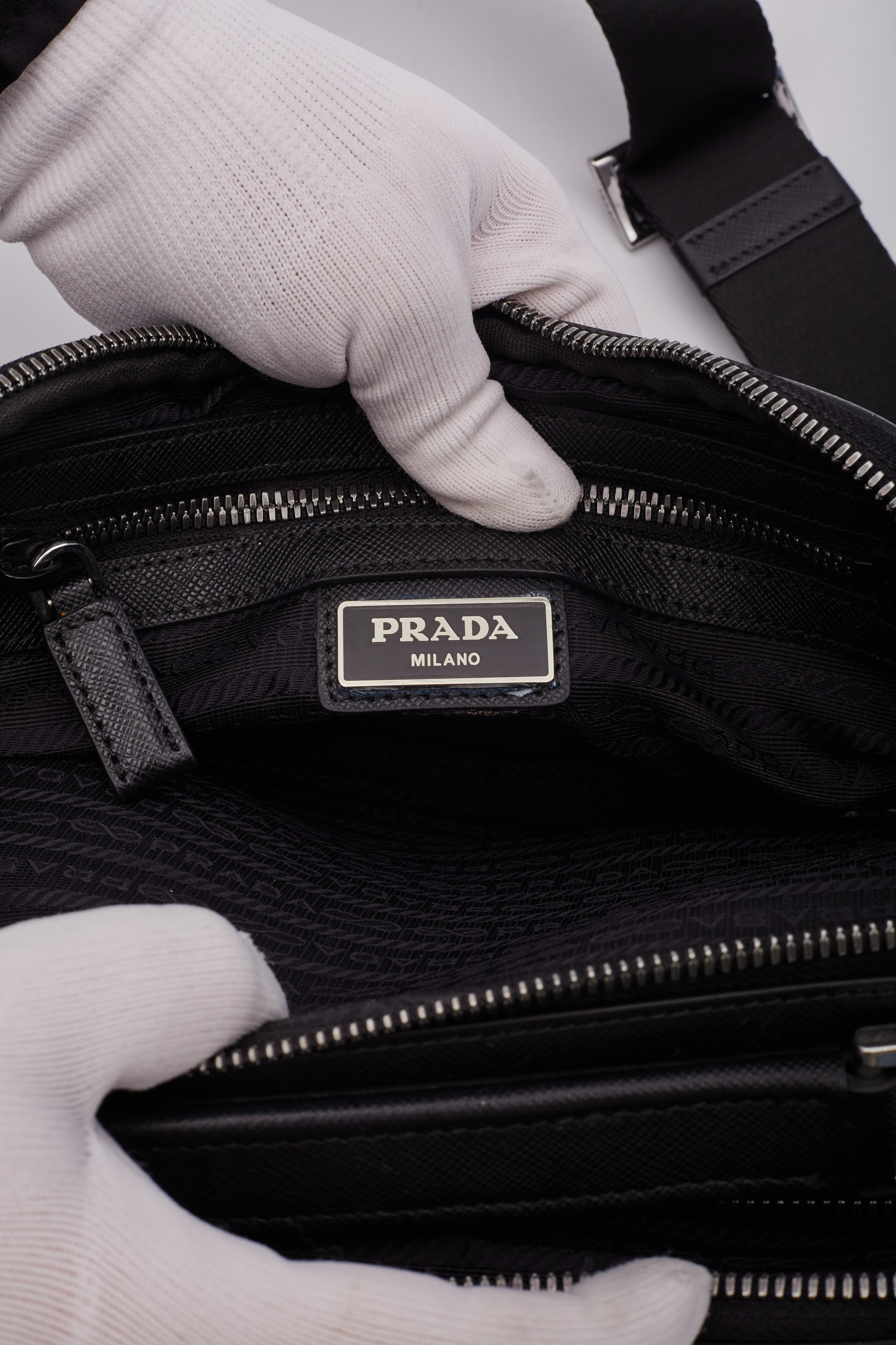 Prada Saffiano Trimmed Tessuto Brique Crossbody Bag 6