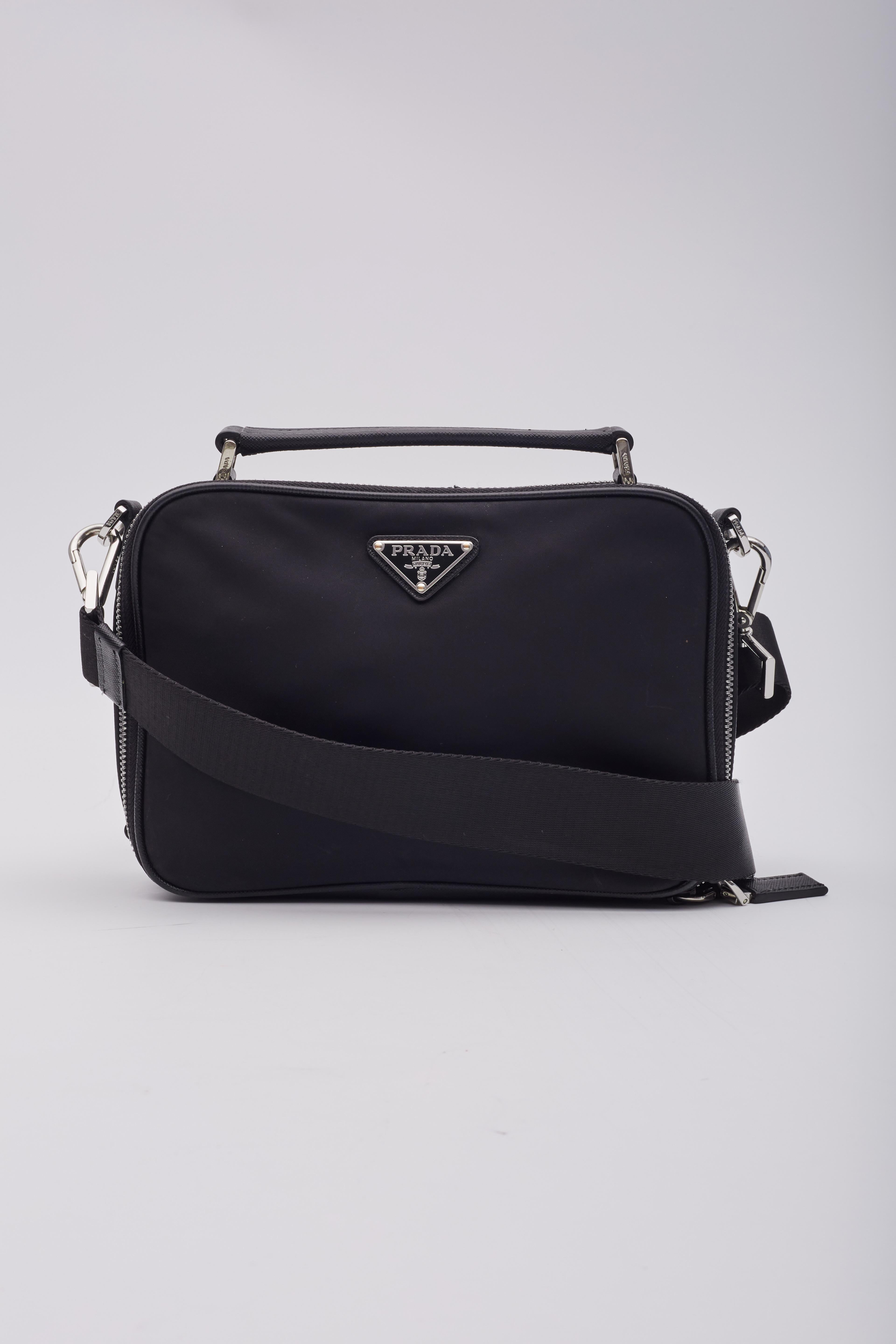 Prada Saffiano Trimmed Tessuto Brique Crossbody Bag 8