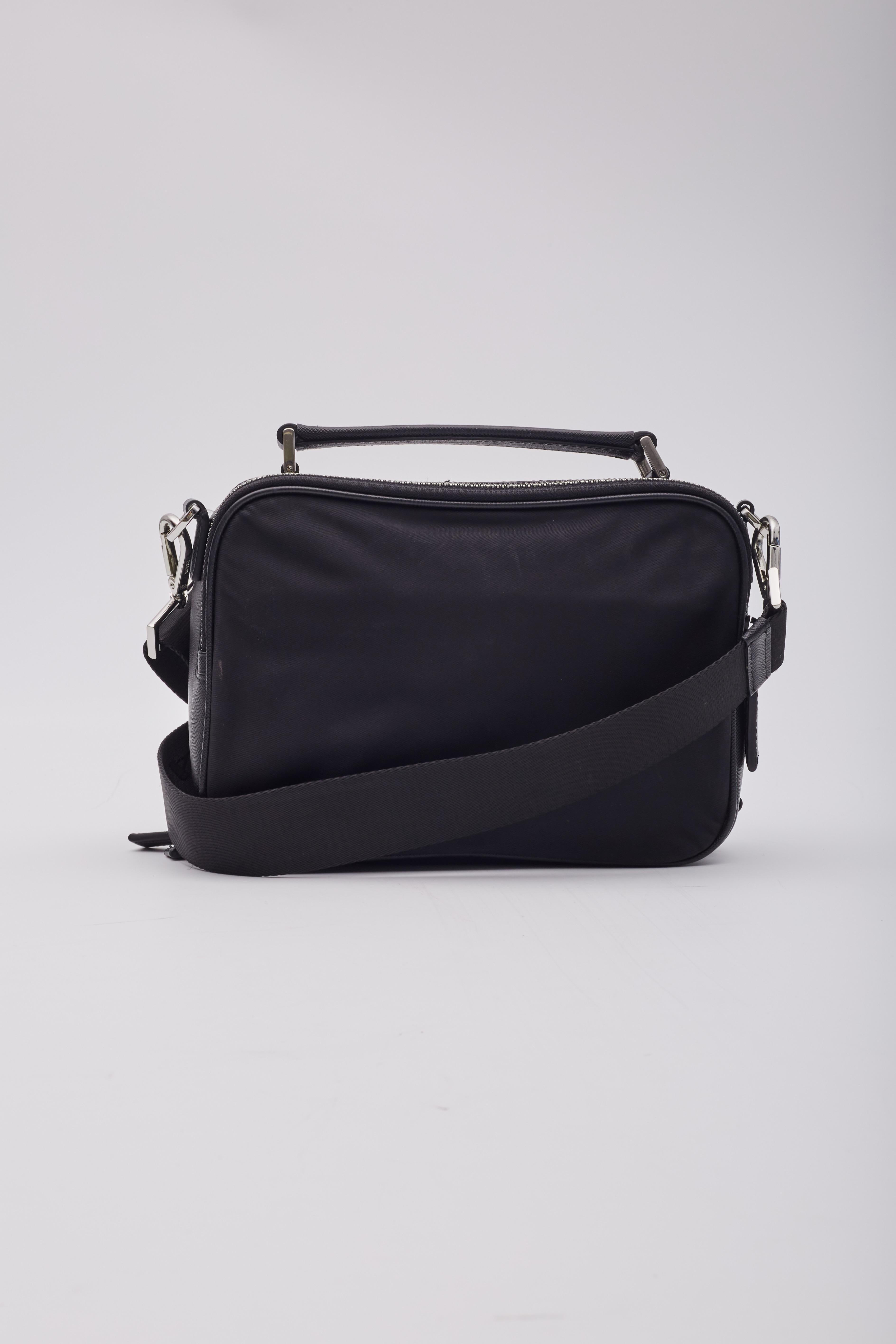 Prada Saffiano Trimmed Tessuto Brique Crossbody Bag In Excellent Condition In Montreal, Quebec