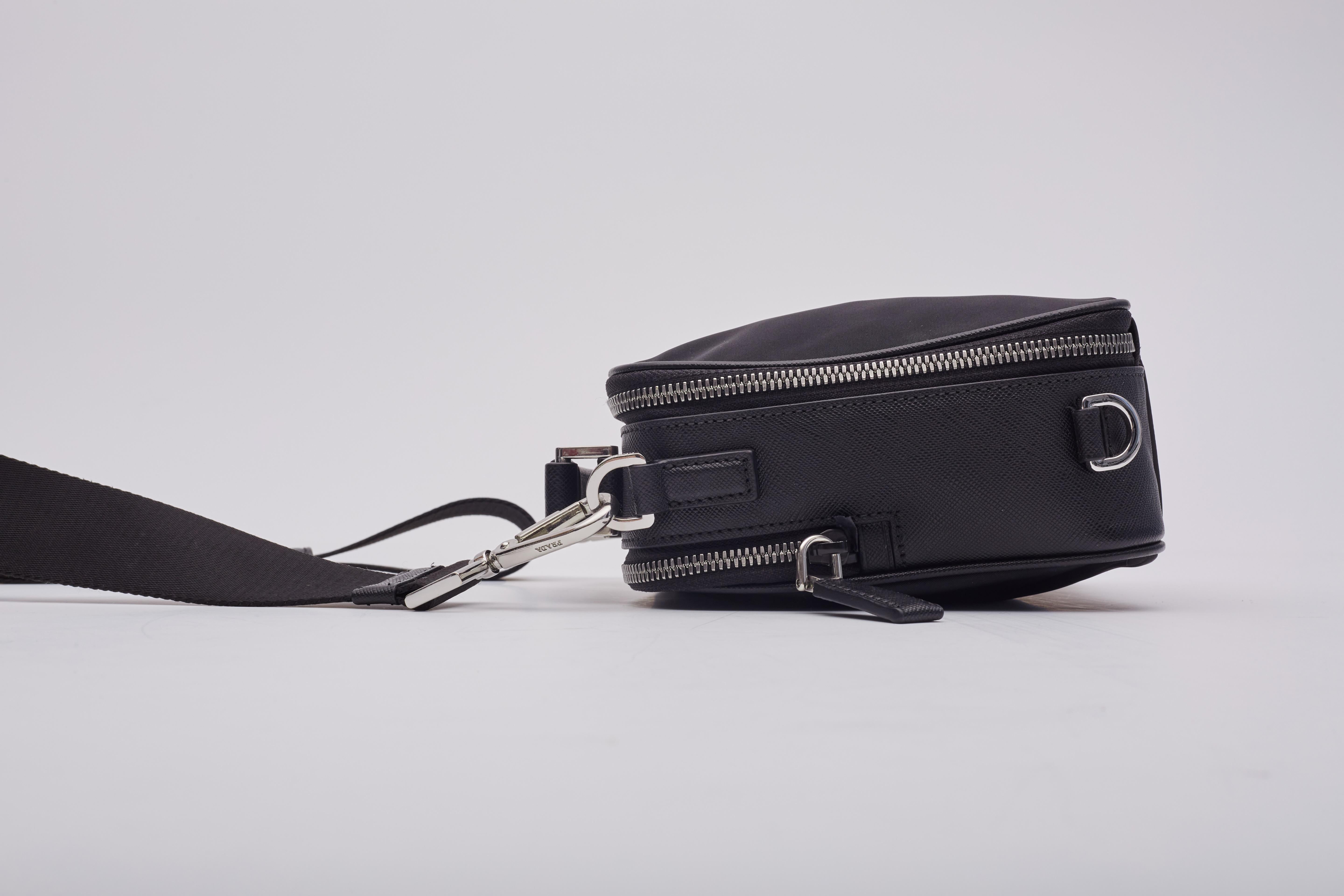 Prada Saffiano Trimmed Tessuto Brique Crossbody Bag 1