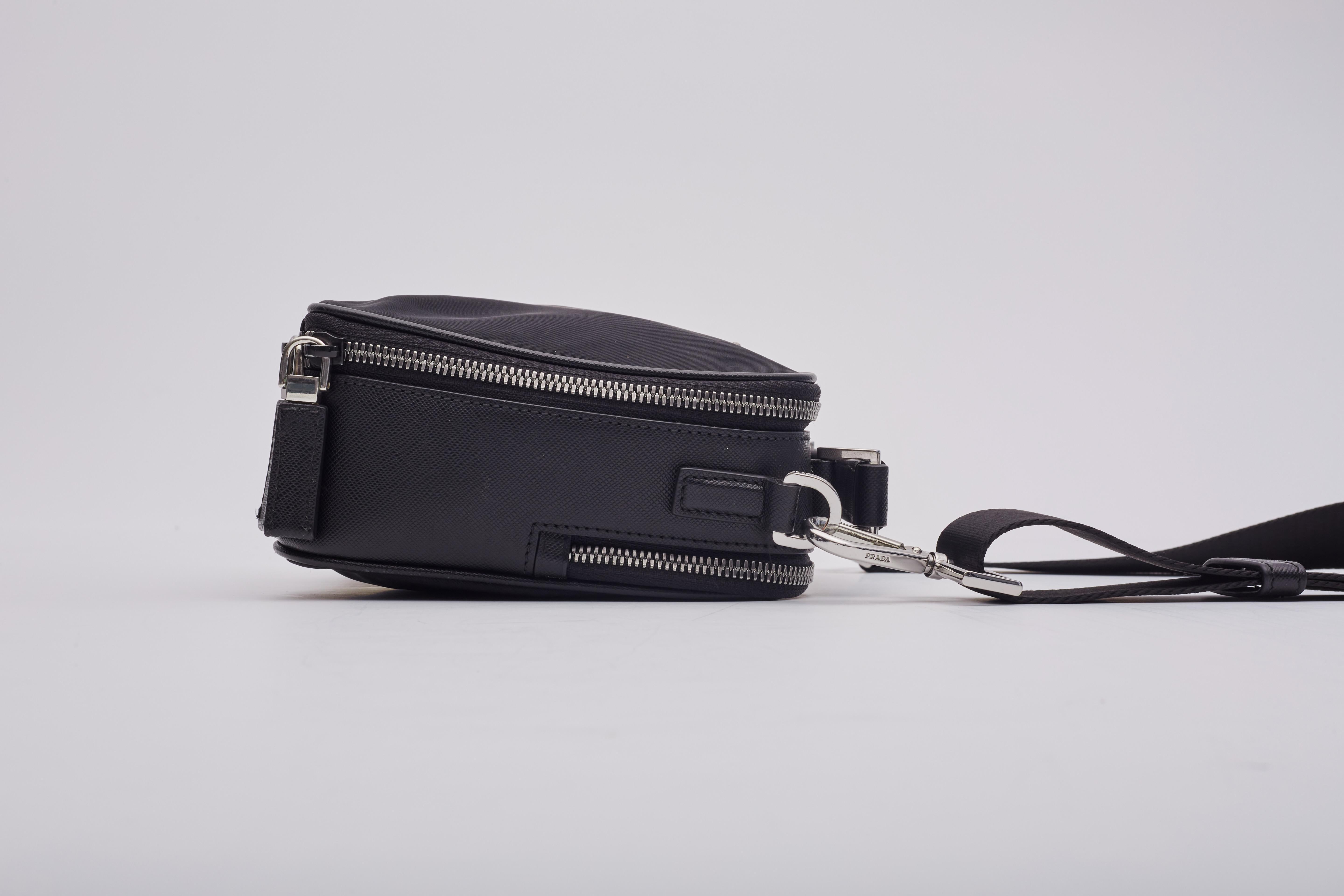 Prada Saffiano Trimmed Tessuto Brique Crossbody Bag 2