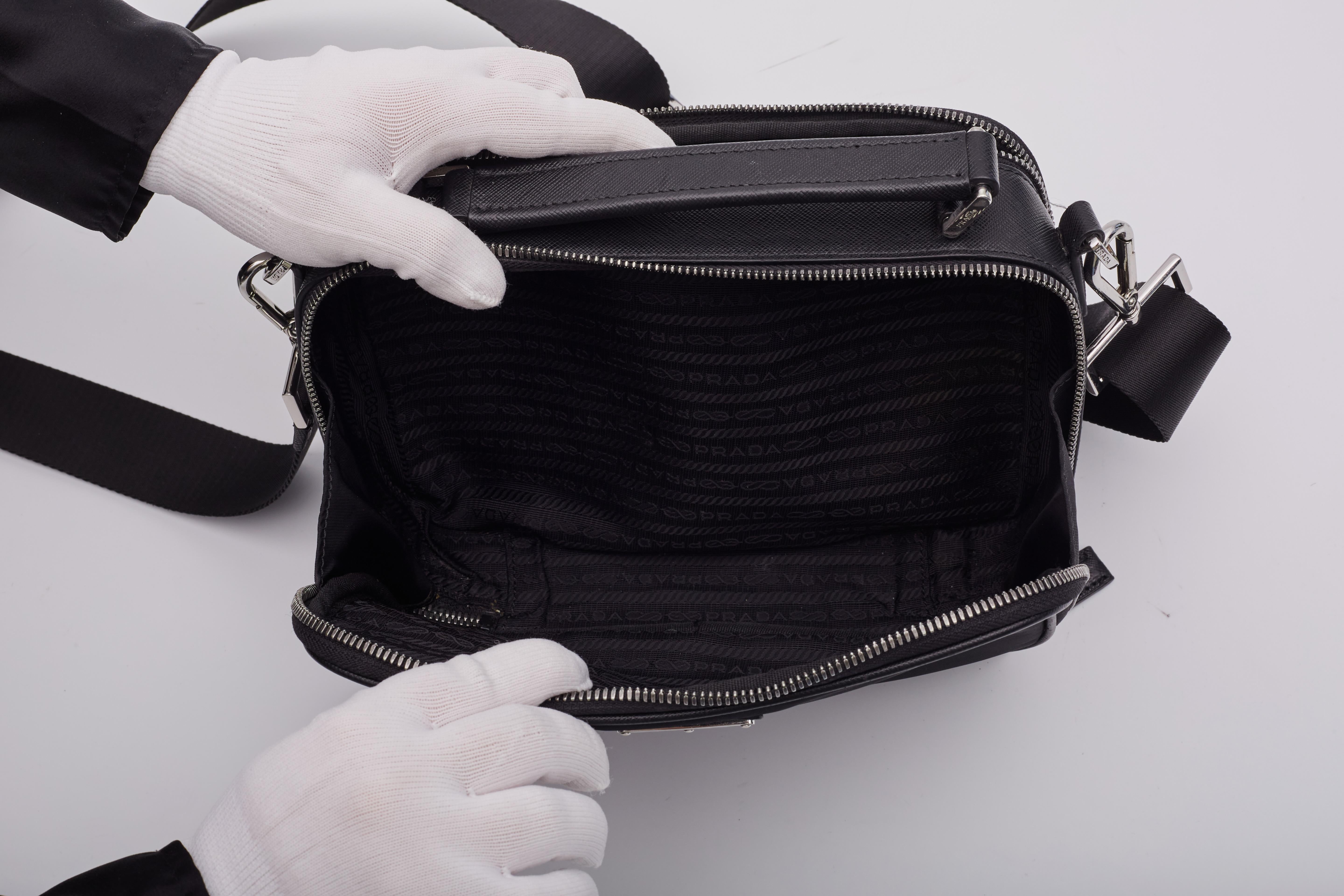 Prada Saffiano Trimmed Tessuto Brique Crossbody Bag 4