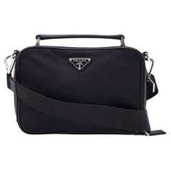 Prada Saffiano Trimmed Tessuto Brique Crossbody Bag