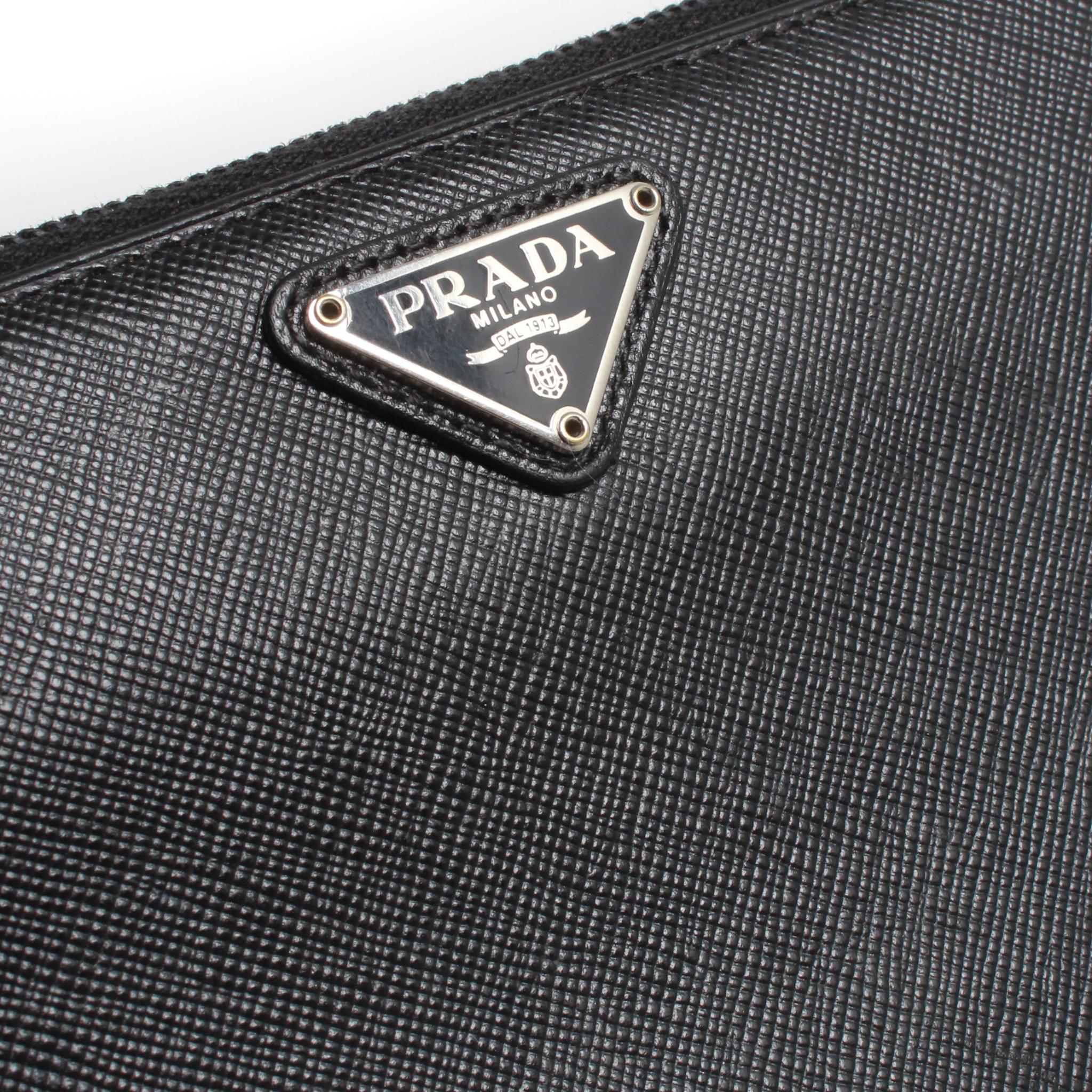 Black PRADA Saffiano Zip Wallet For Sale