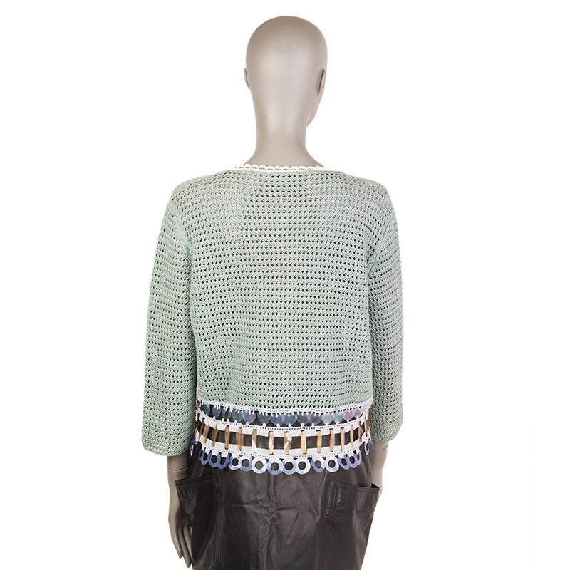 Women's PRADA sage green cotton EMBELLISHED HEM CROCHET Cardigan Sweater 42 M For Sale