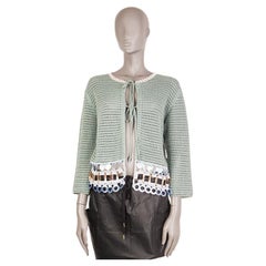 PRADA salbeigrün Baumwolle EMBELLISHED HEM CROCHET Strickjacke Pullover 42 M