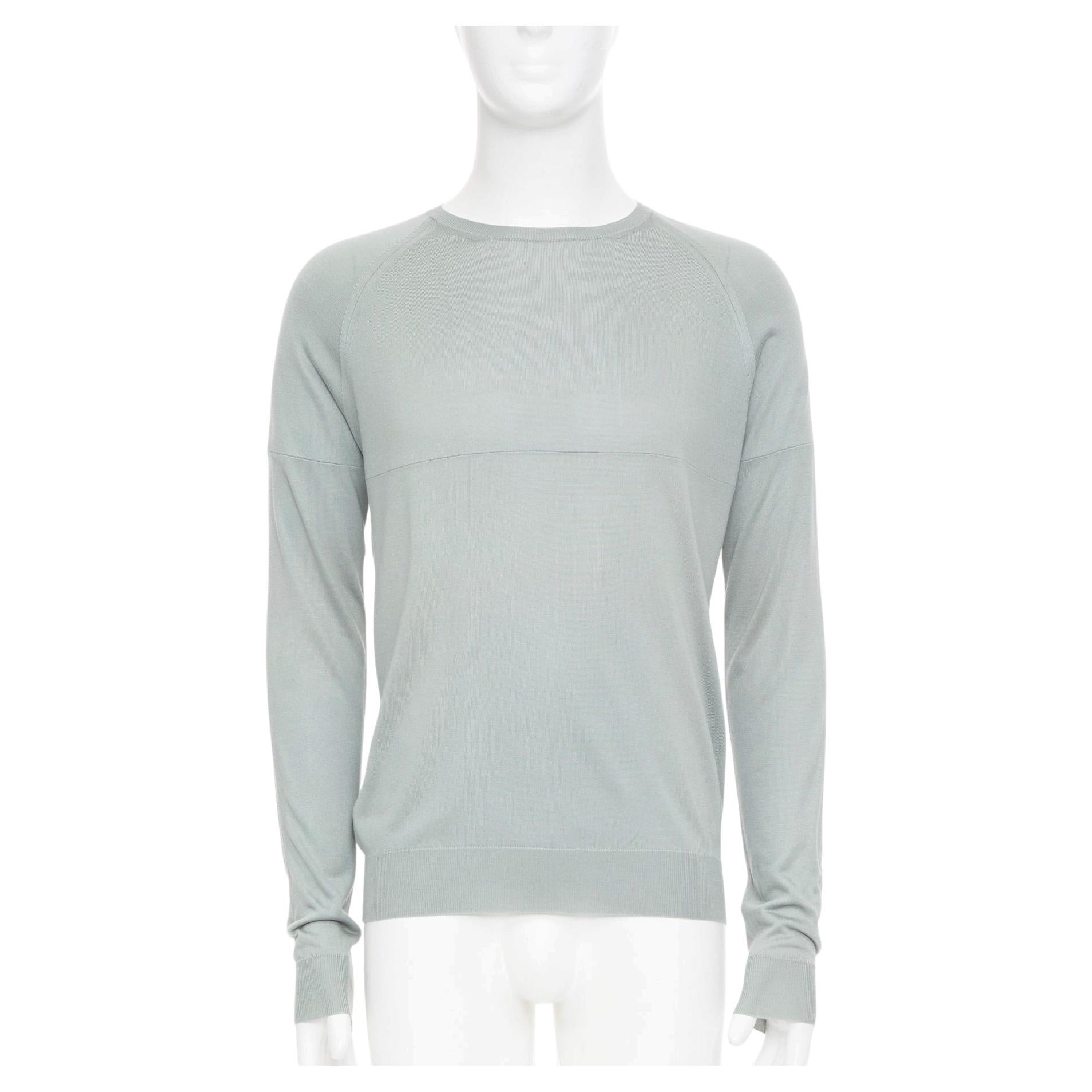 Pre-owned Miuccia Prada Prada Sage Green Grey Panelled Fine Knit Silk Crewneck Pullover Sweater It48 M