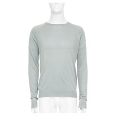 PRADA sage green grey panelled fine knit silk crewneck pullover sweater IT48 M