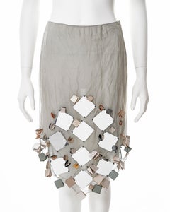 Prada sage silk lamé skirt with mirror and leather adornments, ss 1999