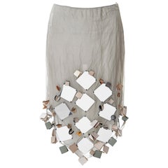Prada sage silk lamé skirt with mirror and leather adornments, ss 1999