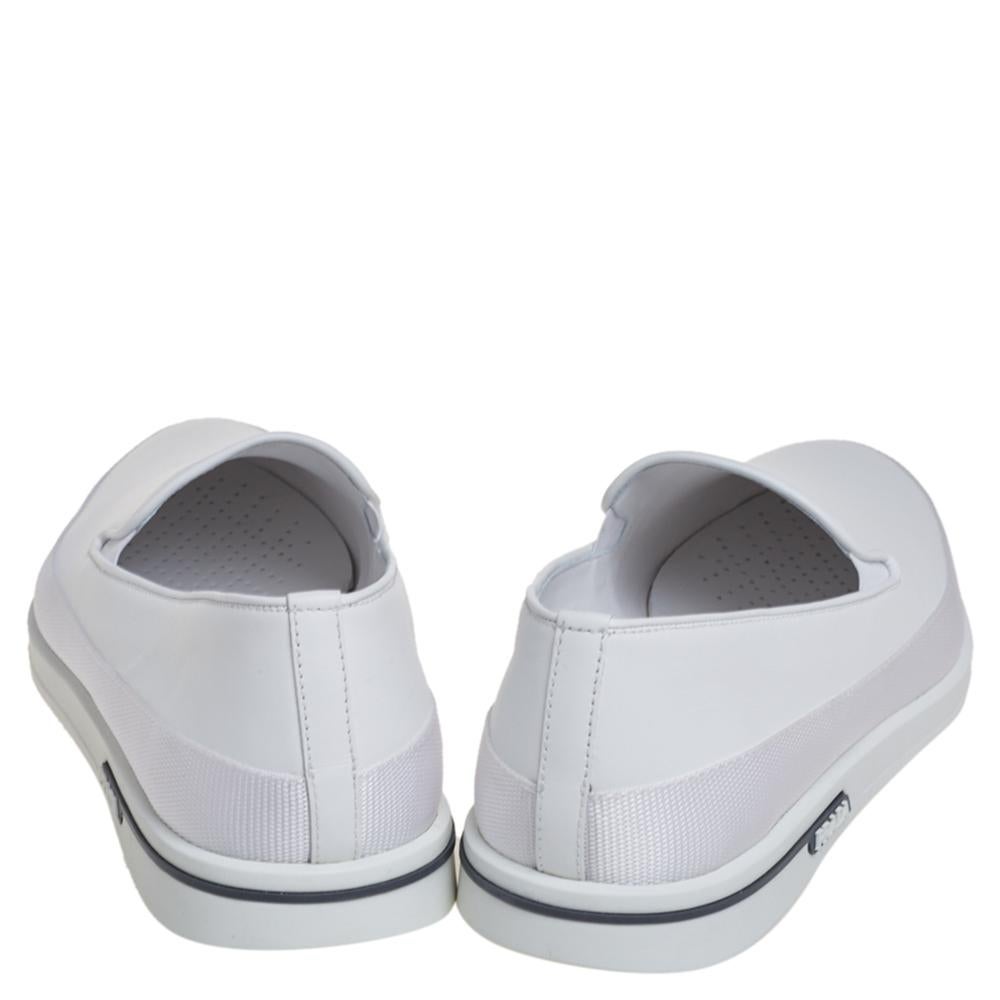 Gray Prada Saint Tropez White Leather Slip-On Sneakers Size 43
