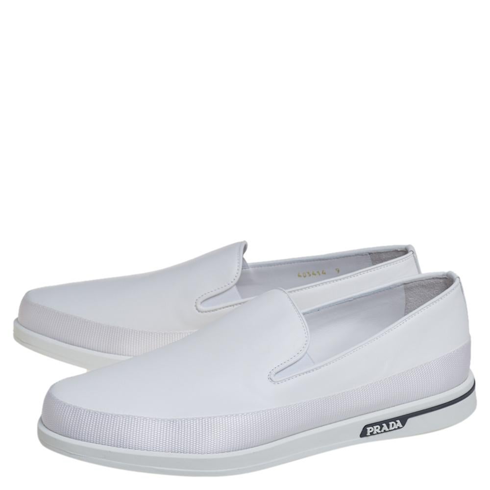 Men's Prada Saint Tropez White Leather Slip-On Sneakers Size 43