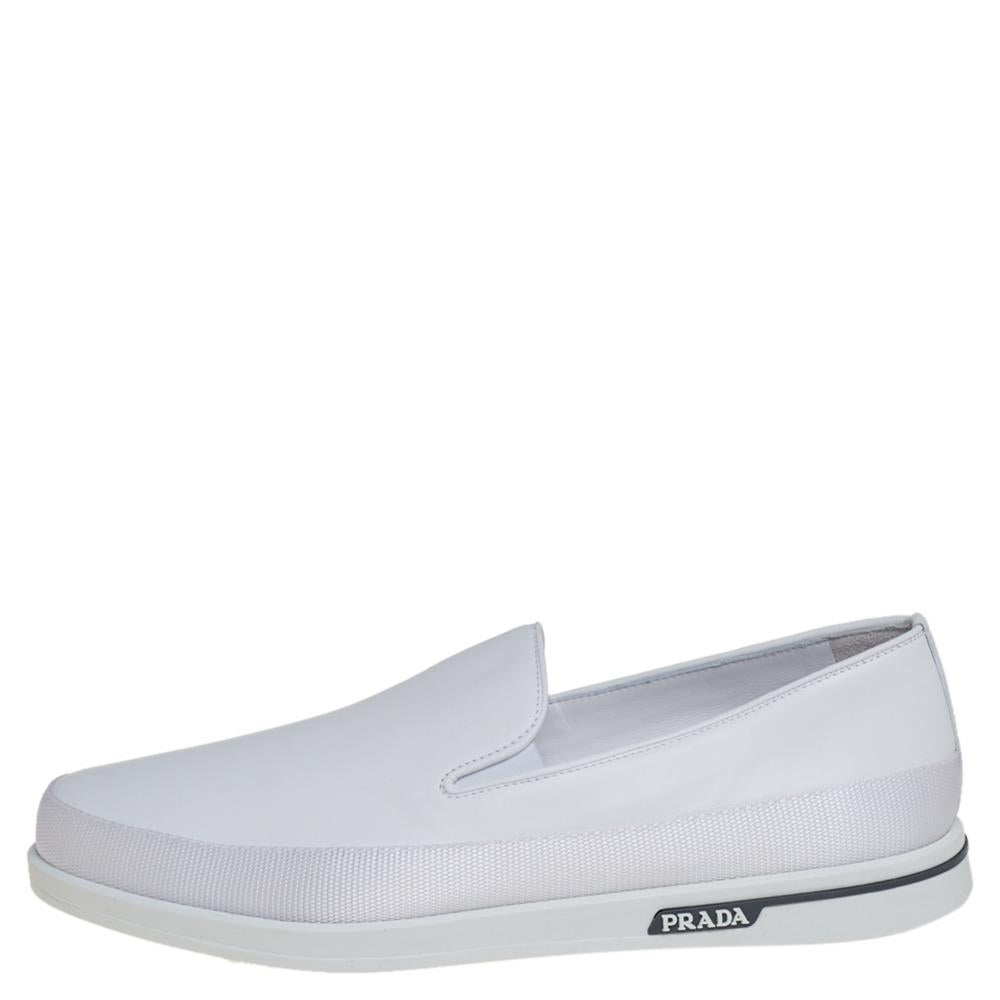 Prada Saint Tropez White Leather Slip-On Sneakers Size 43 1