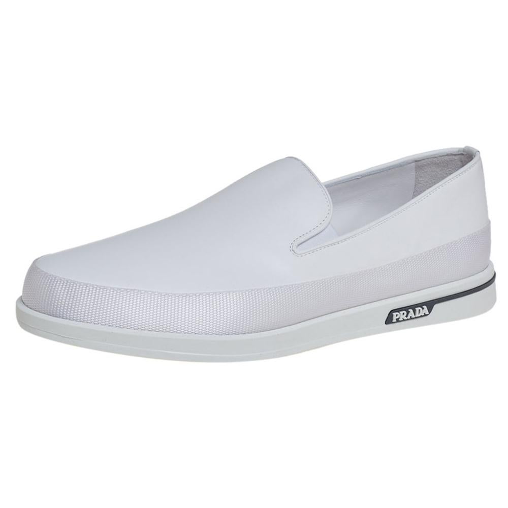 Prada Saint Tropez White Leather Slip-On Sneakers Size 43