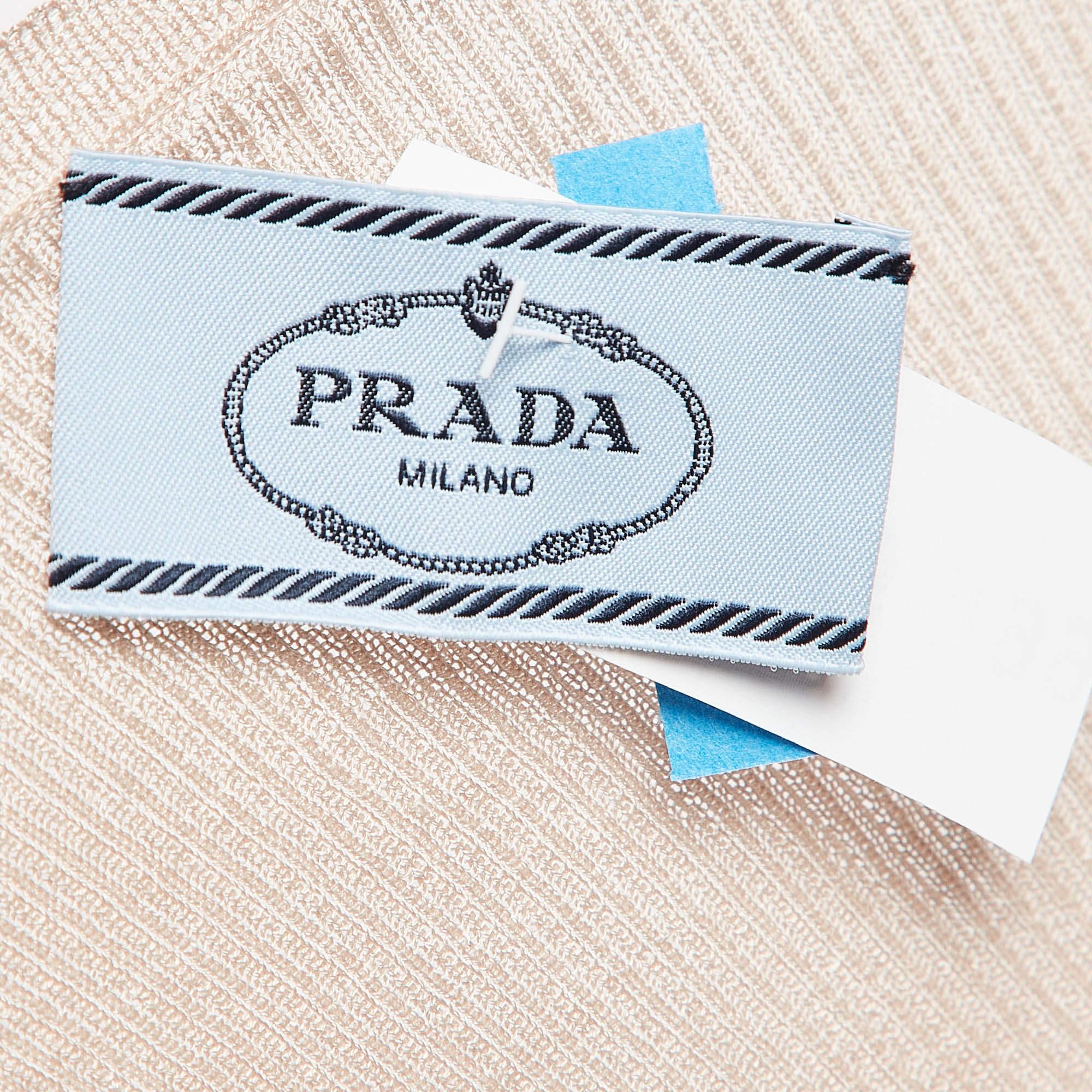 Prada Sand Brown Silk Knit Tank Top M In Good Condition For Sale In Dubai, Al Qouz 2