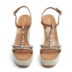 Prada Sandales Compensees Bijou FR40 Wedge Heels Diamond Sandals UK6.5 US9