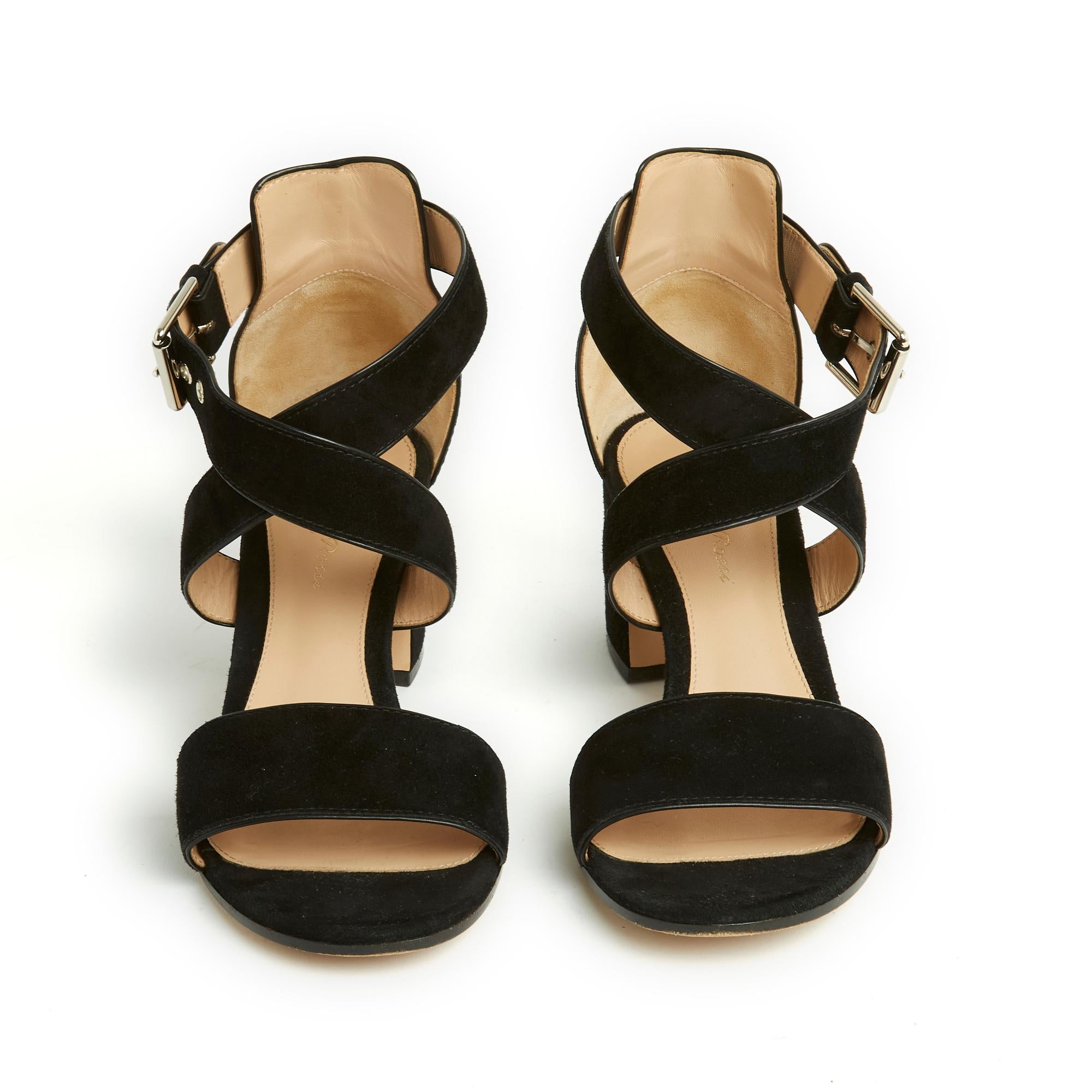 Prada Sandales EU38.5 Suede Black Sandals Heels US8 In Excellent Condition For Sale In PARIS, FR