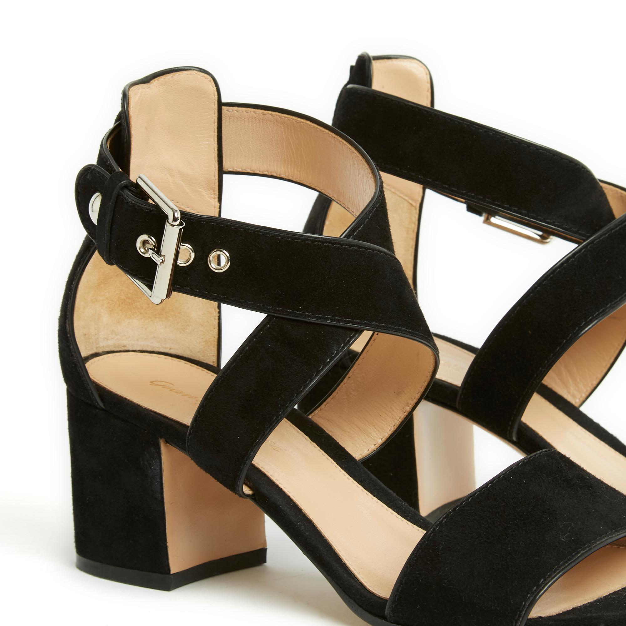 Women's Prada Sandales EU38.5 Suede Black Sandals Heels US8 For Sale