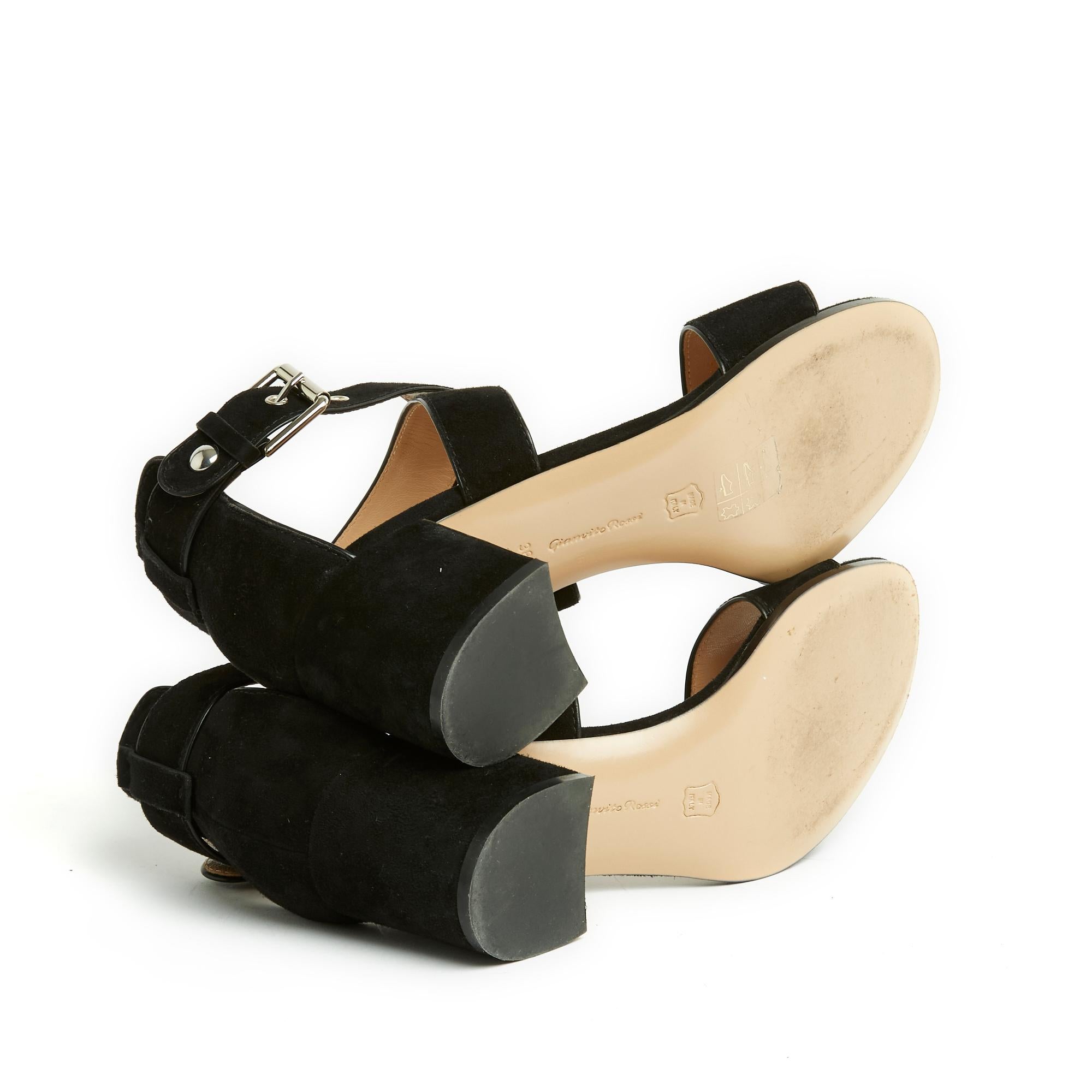 Prada Sandales EU38.5 Suede Black Sandals Heels US8 For Sale 2