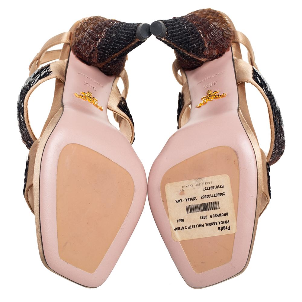 Prada Satin And Sequins Crystal Embellished T-Strap Sandals Size 36.5 2