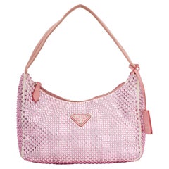 Used Prada Satin Crystal Mini Re-Edition 2000 Bag Alabastro