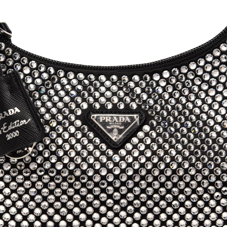 Prada Re-Edition 2000 Crystal Mini Bag Black in SATIN/SYNTHETIC