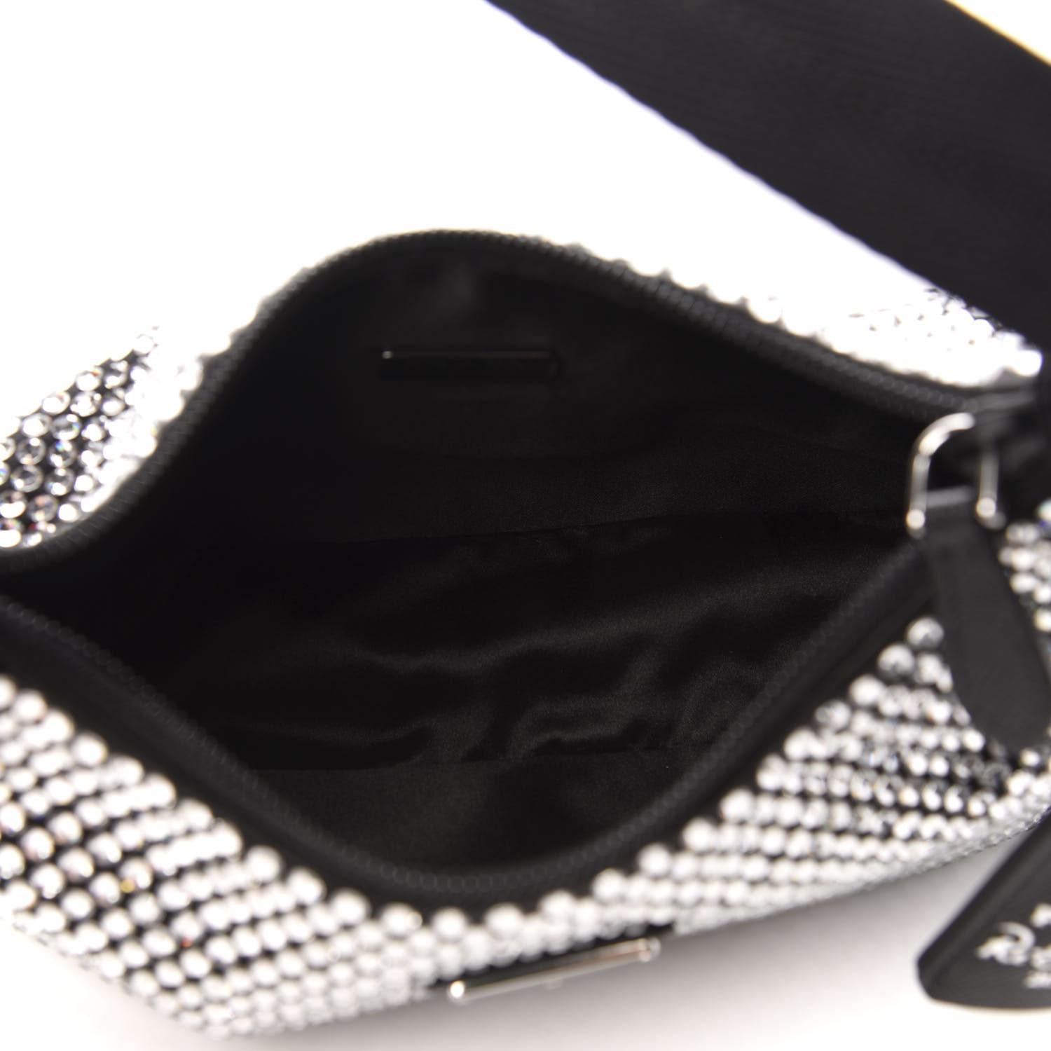 Black Prada Satin Crystal Mini Re-Edition Bag