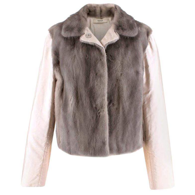 Prada Satin & Mink Fur Paneled Jacket - Size US 8 For Sale