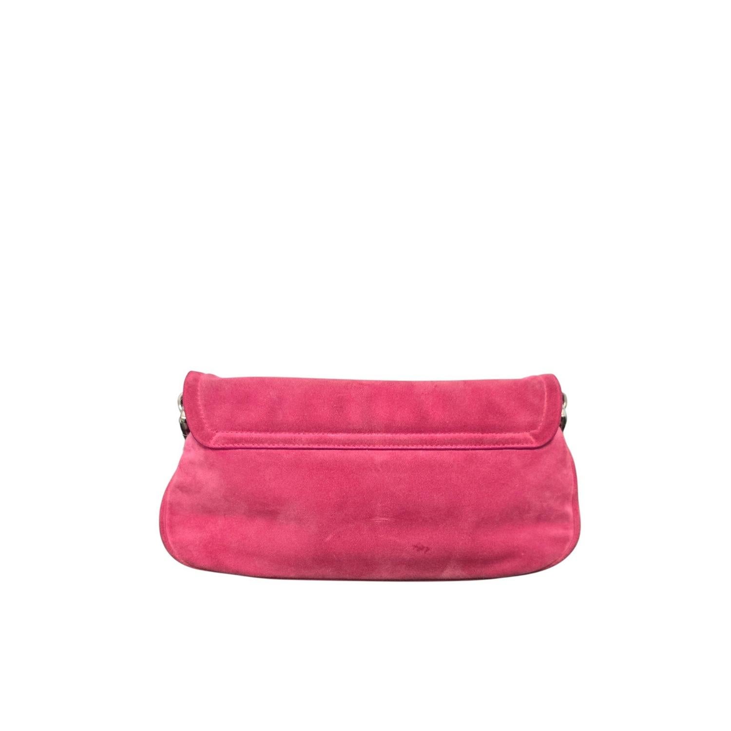 Rose Prada - Sac à bandoulière en daim avec chaîne de son BR2664 en vente