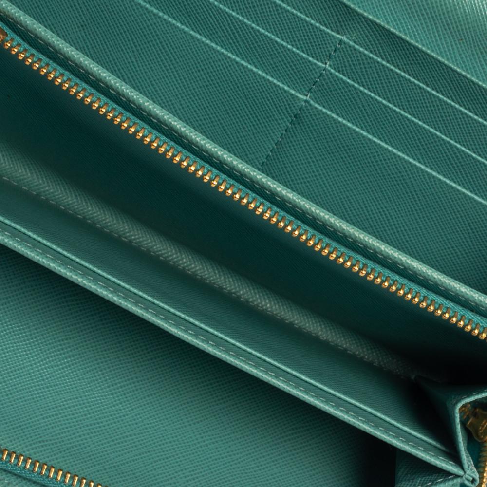 Prada Sea Green Saffiano Lux Leather Continental Flap Wallet 6