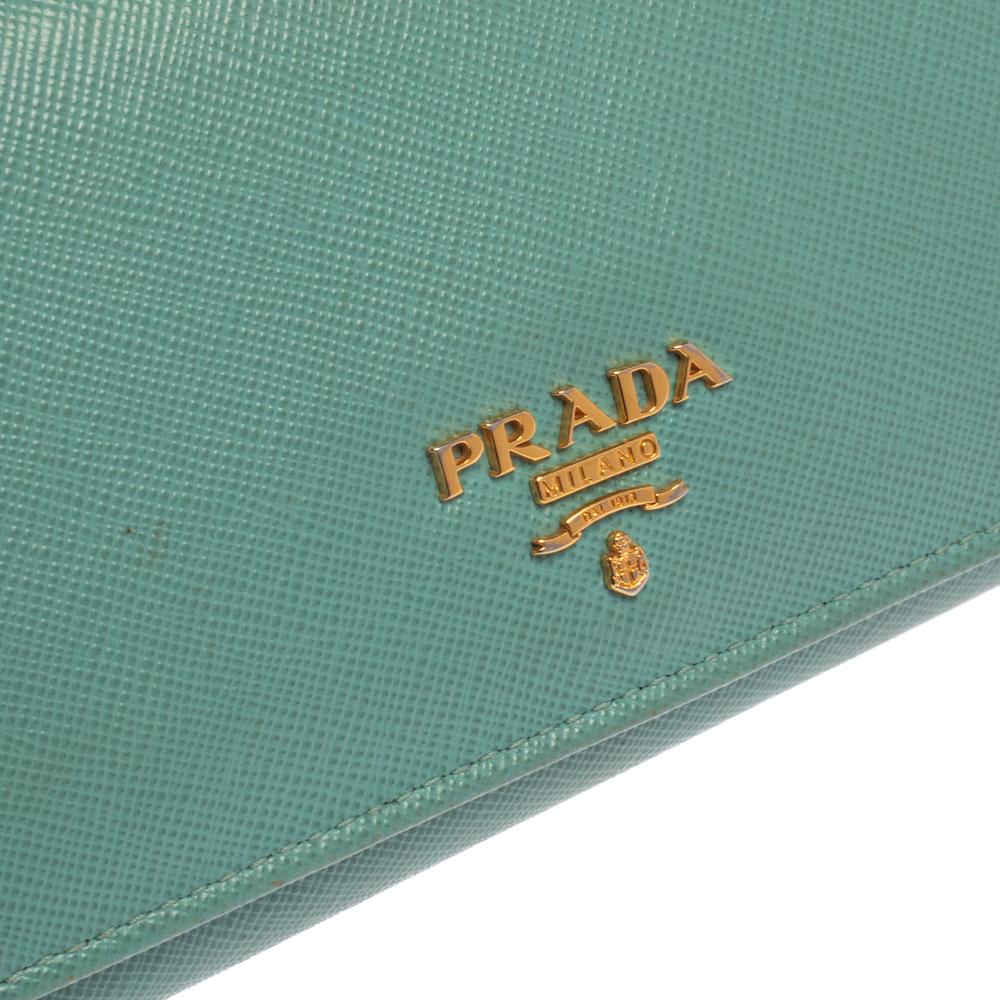 Prada Sea Green Saffiano Lux Leather Continental Flap Wallet 8
