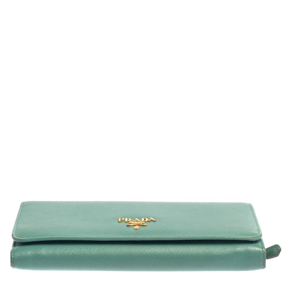 Women's Prada Sea Green Saffiano Lux Leather Continental Flap Wallet