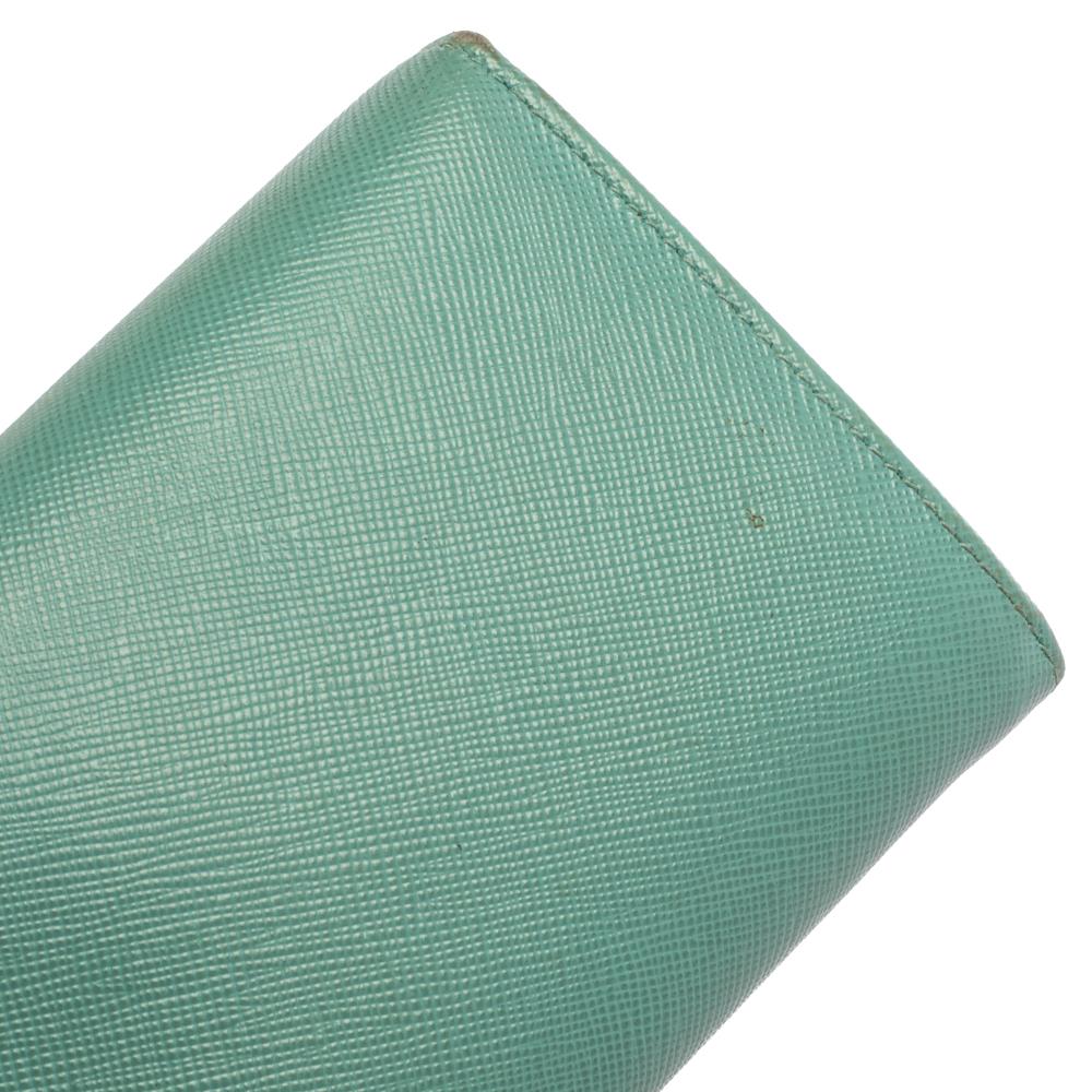 Prada Sea Green Saffiano Lux Leather Continental Flap Wallet 1