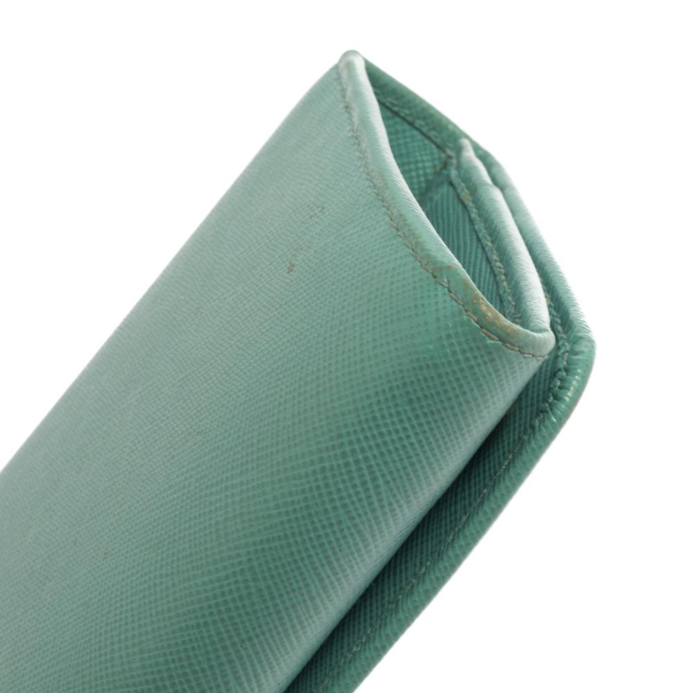 Prada Sea Green Saffiano Lux Leather Continental Flap Wallet 2