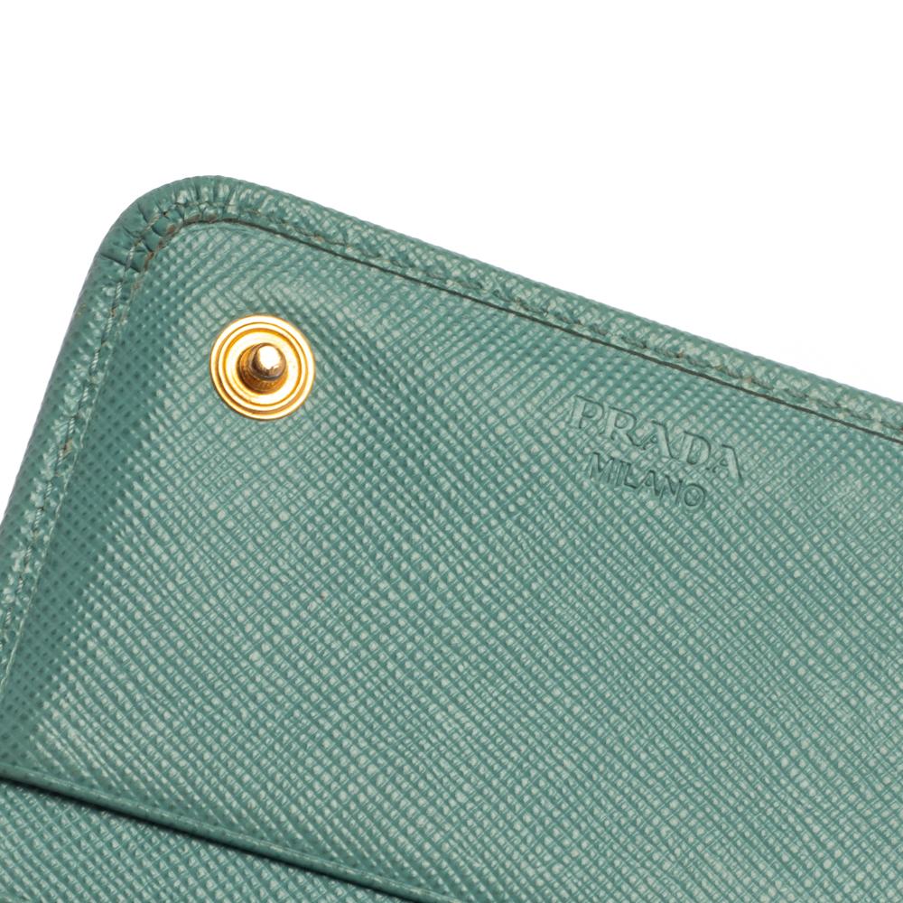 Prada Sea Green Saffiano Lux Leather Continental Flap Wallet 3