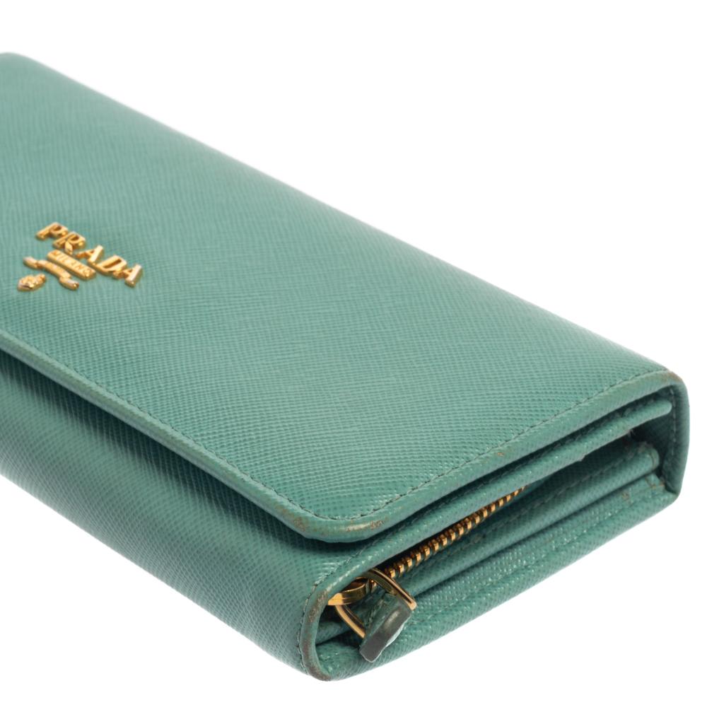 Prada Sea Green Saffiano Lux Leather Continental Flap Wallet 4