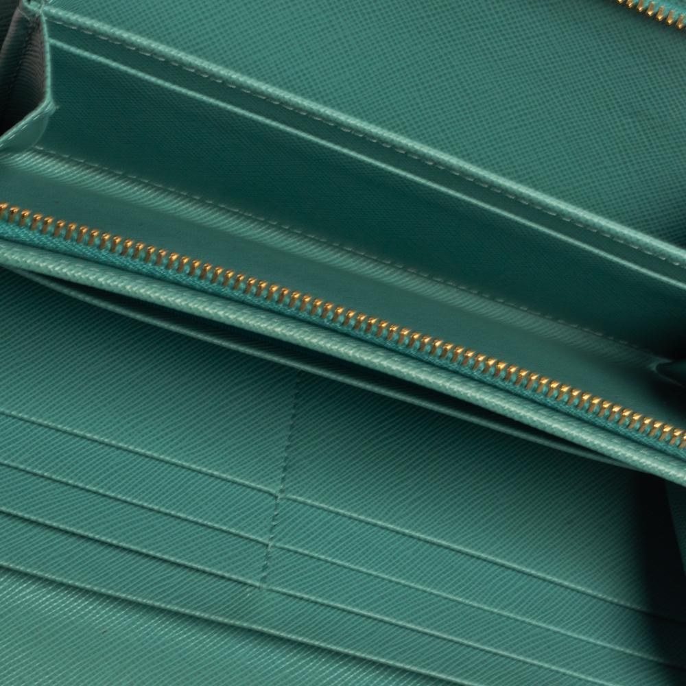 Prada Sea Green Saffiano Lux Leather Continental Flap Wallet 5