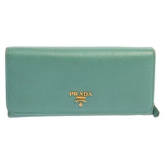 Prada Sea Green Saffiano Lux Leather Continental Flap Wallet