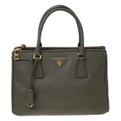 Prada Seaweed Green Saffiano Lux Leather Small Double Zip Tote
