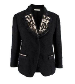 Prada Sequin Embellished Black Wool Tweed Jacket