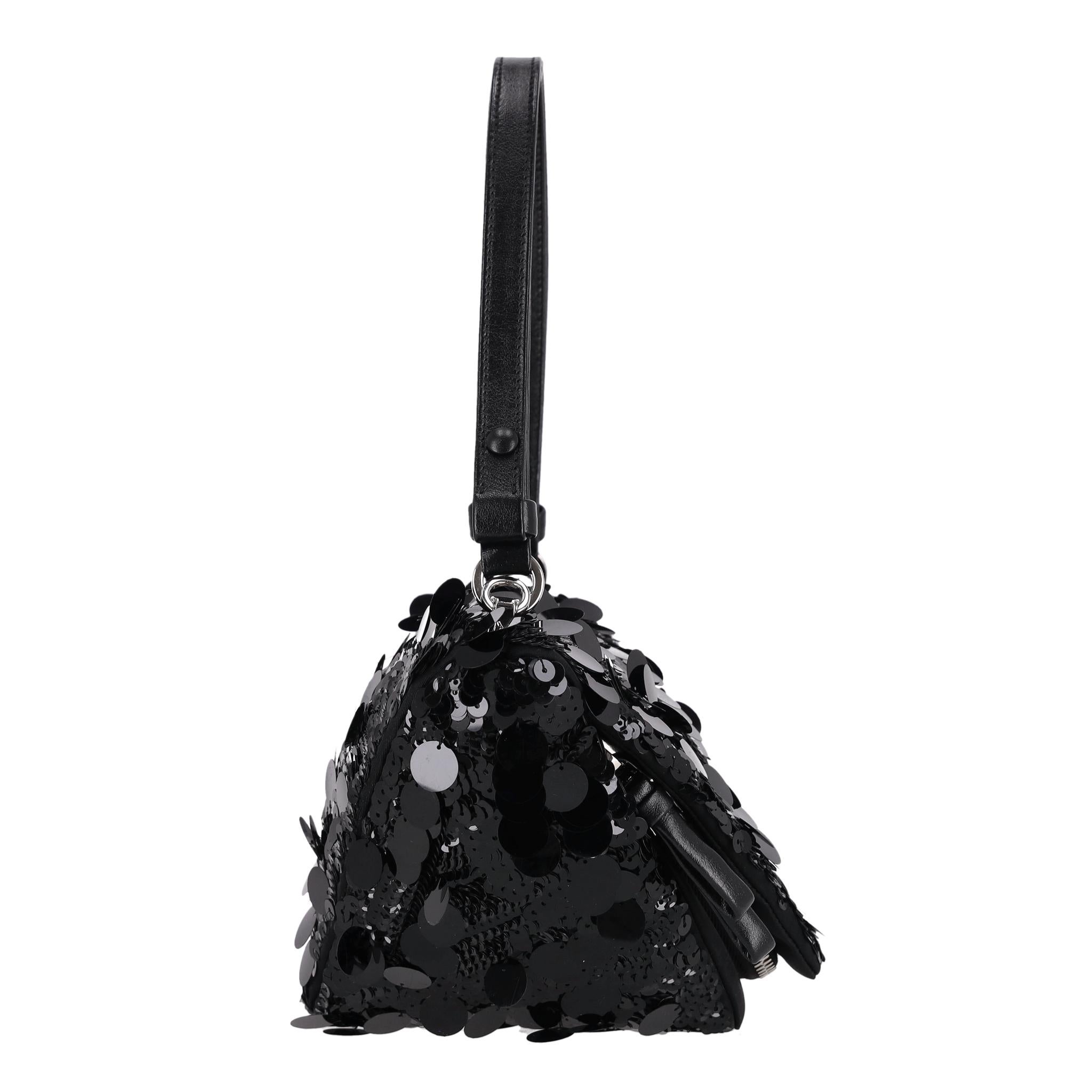 Noir Prada Sequin Embellished Triangle Leather Bag en vente