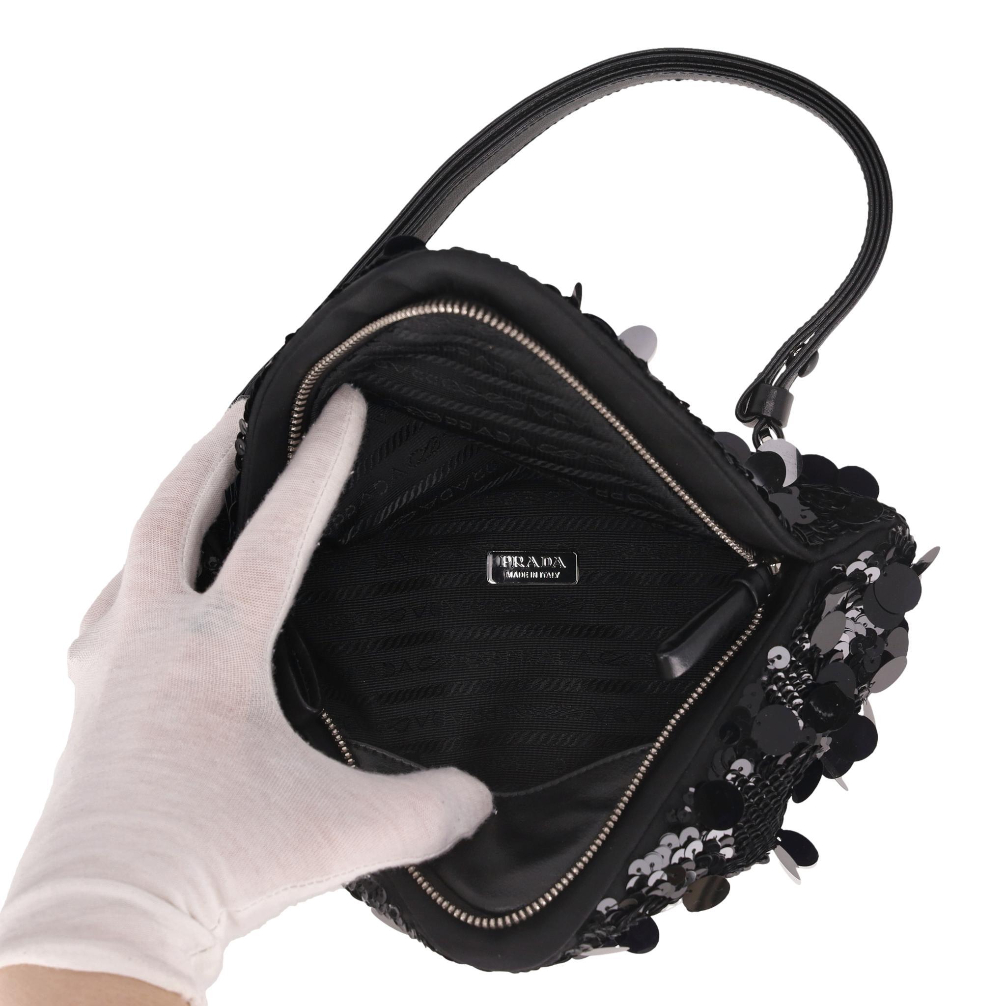 Prada Sequin Embellished Triangle Leather Bag en vente 1
