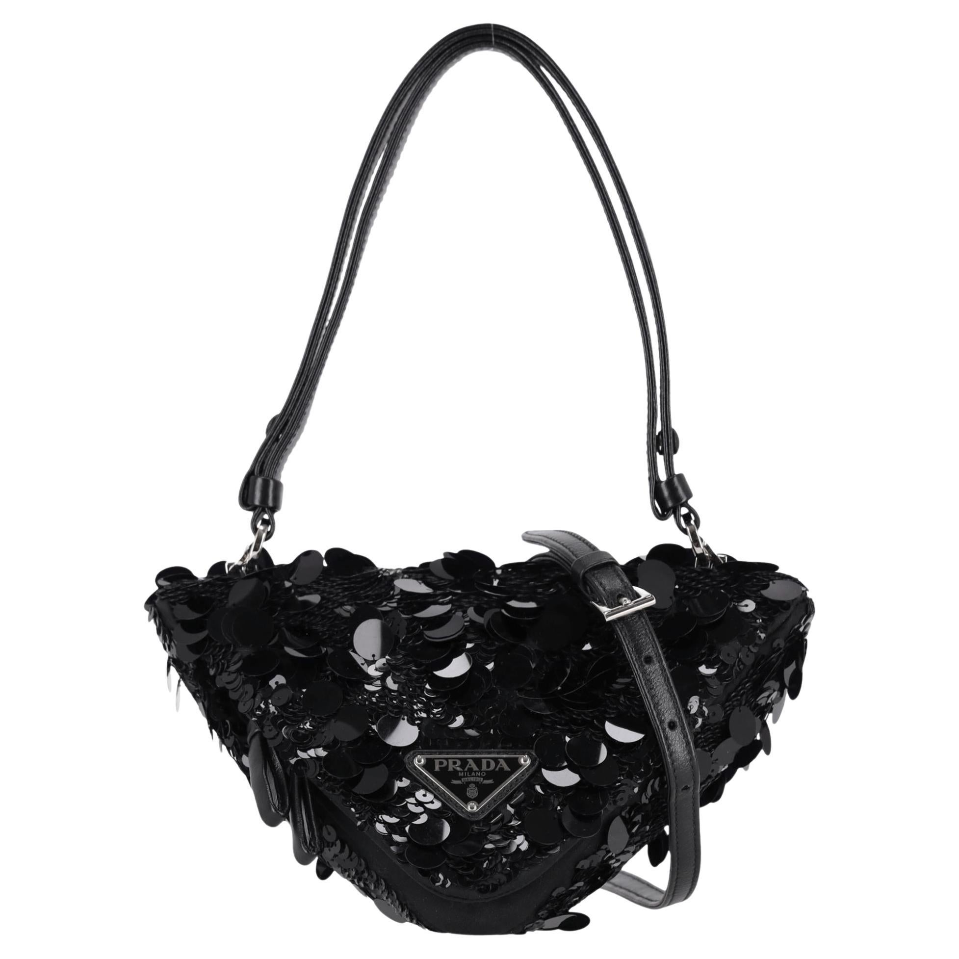 Prada Sequin Embellished Triangle Leather Bag en vente