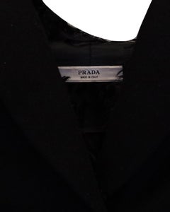 Prada Shearling-Lined Hooded Short Coat in Black Wool